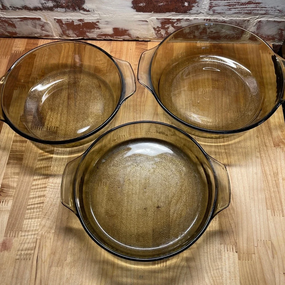 Vintage MCM Glasbake Jeanette Casserole Dishes Set 3 Yellow Floral Retro Brown‎